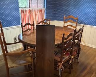 Dining Table with Leaf and 7 Chairs - Wood