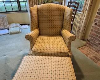 William Alan, INC, Chippendale Style Wingback Chair with matching Ottoman 