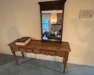Pine Entryway Table, Framed Mirror, Dictionary