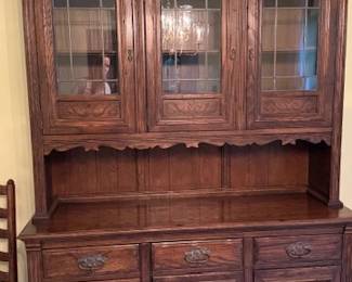 Ethan Allen Jacobean Charter Oak Breakfront China Cabinet 2 Pieces
