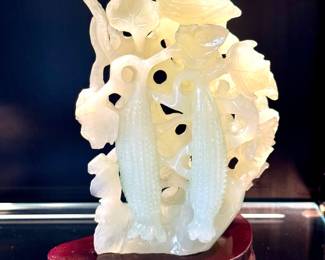 $480 - Translucent Jade Carving with wood base