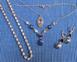 Sterling silver necklaces with lapis lazuli and other natural stones