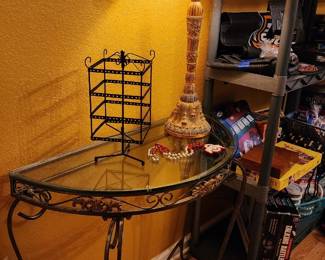 Beautiful metal and glass side table, earring tree, Decorative lamp