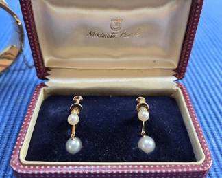 14K gold Mikimoto pearl earrings in original box