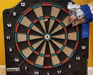 Electronic dart board with darts
