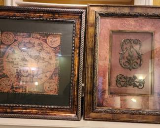Two large, framed works of art