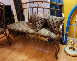 Matching metal bench with accent pillows