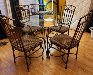 Metal and glass top table and chairs set