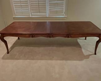 R1 - $1,450. Henredon Table with 6 Chairs. 2 Captains chairs / 4 regulars. Table Measures 76.5" x 44" x 30" tall.  2 leaves - Each leaf adds 20". Has table pads. 