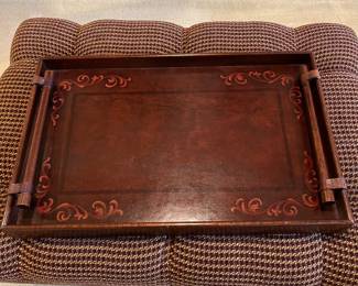 R129 - $30. Wooden Tray. Measures 28" x 18" x 3" tall. 