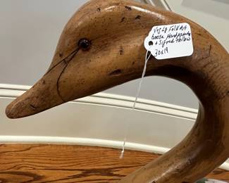 R79 - $150. Wooden Folk Art Goose. Hand painted and Signed "Anne Mondejar". Measures 30" long x 19" tall. 