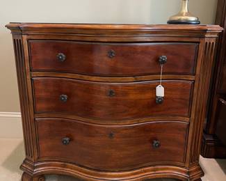 R100 - $550 - PAIR of Ethan Allen, Tuscany 3 Drawer Nightstands. Each measures 33.5" x 18" x 30" tall. All drawers slide. Minor surface marks - overall very good condition!