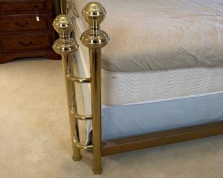 R15 - $550. Wesley Allen King Size Brass Bed. Measures 86" wide x 88" long x 56" tall. Mattress & Boxspring included if you want them!