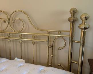 R15 - $550. Wesley Allen King Size Brass Bed. Measures 86" wide x 88" long x 56" tall. Mattress & Boxspring included if you want them!