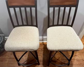 R126 - $80. PAIR of Swivel Bar Height Stools. Measures 19" wide x 42.5" tall. 