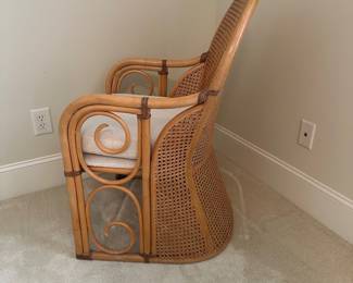 R11 - $150. Caned & Bamboo Side Chair from Lewittes Furniture with single cushion. Taylorsville, NC. Measures 24" x 24" x 38" tall.  Very good vintage condition - minor cushion wear!