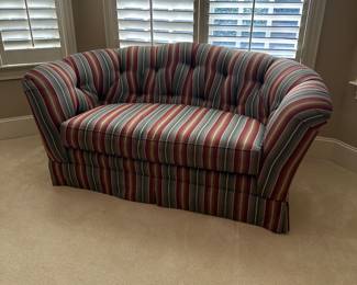 R46 - $275. Ethan Allen Loveseat in excellent condition. Measures 68" wide x 36" deep x 32" tall. This sitting area was mostly for looks - this doesn't look sat on at all. 