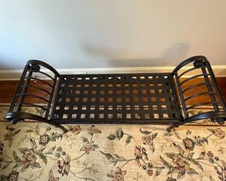 R108 - $95. Metal Bench with woven metal seat. Measures 47" wide x 17" deep x 25" tall. 