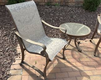 R45 - $450. Set includes 2 arm chairs, 1 glider & 2 side tables. Winston Furniture Brand. They have been stored outside but are not weathered looking!