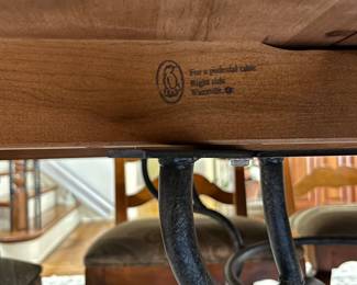 R114 - $450. Ethan Allen Table & Chairs. Measures 56" round x 30" tall. Has 1 leaf that adds 20". Table is very sturdy and in very good condition. Chairs have been heavily used and need reupholstered / tightened up. 