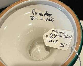 R85 - $35. Vietri Italy Hand Painted Pedestal Bowl. Measures 12.25" x 8" tall. 
