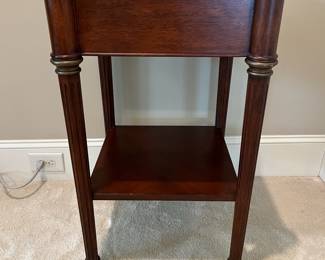 R106 - $125. Ethan Allen Side Table with Single Drawer. Measures 18" square x 29.5" tall. 