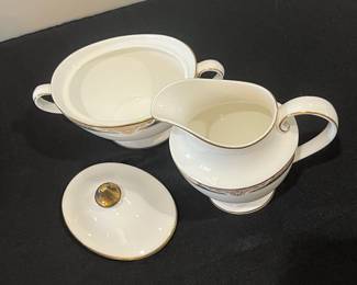 R65 - $80. Royal Doulton Forsyth Bone China. 12 Teacups, 11 Saucers, 1 Cream & Sugar. 