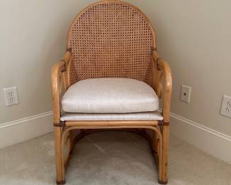R11 - $150. Caned & Bamboo Side Chair from Lewittes Furniture with single cushion. Taylorsville, NC. Measures 24" x 24" x 38" tall.  Very good vintage condition - minor cushion wear!