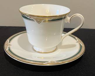 R65 - $80. Royal Doulton Forsyth Bone China. 12 Teacups, 11 Saucers, 1 Cream & Sugar. 