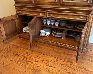 R2 - $950. Henredon Lighted Breakfront China Cabinet. Measures 70" wide x 20" deep x 92" tall. Moves in 2 pieces. 