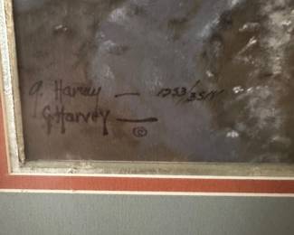 R17 - $225. "Flowers for the Lady" signed and numbered G. Harvey Print. #1253/ 3514. Beautifully framed & matted. Measures 32.5" x 37". 