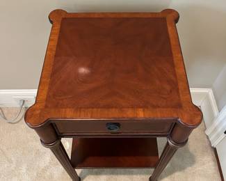 R106 - $125. Ethan Allen Side Table with Single Drawer. Measures 18" square x 29.5" tall. 
