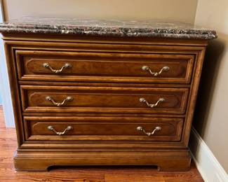 R112 - $750. Henredon Marble Top Server. Measures 44.5" x 20.5" x 35" tall. 3 drawers all slide easily - beautiful piece!