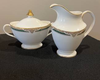 R65 - $80. Royal Doulton Forsyth Bone China. 12 Teacups, 11 Saucers, 1 Cream & Sugar. 