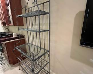 R25 - $100. Metal & Glass Bakers Rack. Measures 37" wide x 20" deep x 80" tall. 