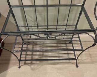 R25 - $100. Metal & Glass Bakers Rack. Measures 37" wide x 20" deep x 80" tall. 