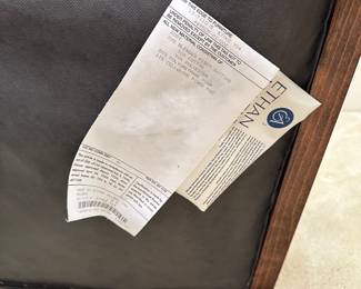 R26 - $95. Small Game Table / Side Table with 2 Ethan Allen Arm Chairs. Table has heavy iron base. Measures 30" wide x 27.5" tall. 