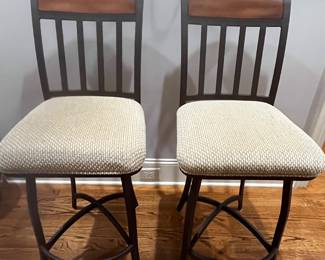 R126 - $80. PAIR of Swivel Bar Height Stools. Measures 19" wide x 42.5" tall. 