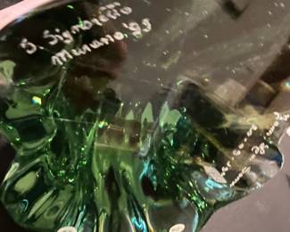 R55 - $475. Murano Glass Eagle Signed S. Signoretto '95. Some minor scratching mostly on the base. Measures 28" wingspan x 14" tall. 