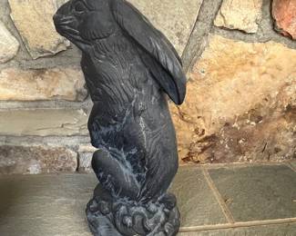 R118 - $25. Hen Feathers Resin Standing Bunny Sculpture. 