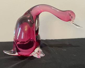 R51 - $150. Murano Glass Duck ( has chip on one toe). Measures 12" wide x 8" tall. 