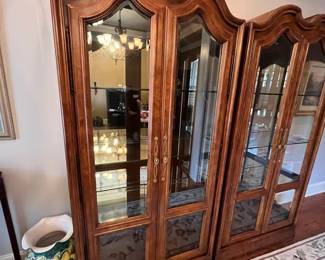 R111 - $400 EACH. Henredon Display Cabinets. Measures 40" wide x 18" deep x 83" tall. Glass shelves that are adjustable height. Excellent Condition!
