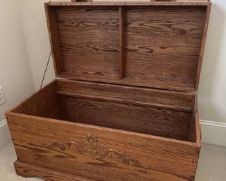 R9 - $175. Solid Oak Blanket Chest with cedar on the bottom. Measures 39.5" x 21" x 21" tall. 