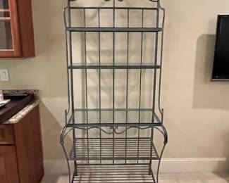 R25 - $100. Metal & Glass Bakers Rack. Measures 37" wide x 20" deep x 80" tall. 