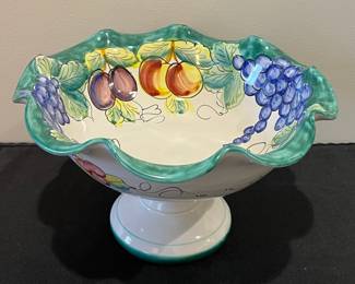 R85 - $35. Vietri Italy Hand Painted Pedestal Bowl. Measures 12.25" x 8" tall. 