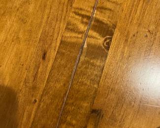 R114 - $450. Ethan Allen Table & Chairs. Measures 56" round x 30" tall. Has 1 leaf that adds 20". Table is very sturdy and in very good condition. Chairs have been heavily used and need reupholstered / tightened up. 