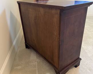 R23 - $75. Single Curved Front Nightstand / Side Table. Measures 32.5" x 16" x 29" tall. Solid wood drawers. A few minor marks in the veneer / wood but overall very good. 
