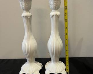 R54 - $45. Abigails Made in Italy PAIR of Candlesticks. Some crazing. Measures 14" tall. 