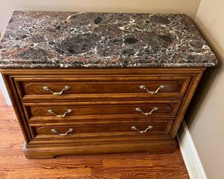 R112 - $750. Henredon Marble Top Server. Measures 44.5" x 20.5" x 35" tall. 3 drawers all slide easily - beautiful piece!