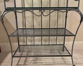 R25 - $100. Metal & Glass Bakers Rack. Measures 37" wide x 20" deep x 80" tall. 